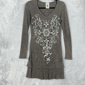 Vocal USA Womens Size Small Grunge Goth Punk Rock Y2K Long Sleeve Gray Dress